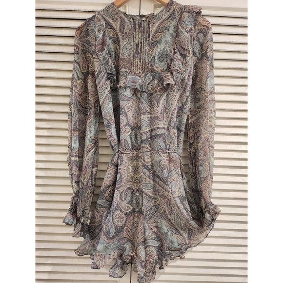 ZIMMERMANN Gemma Paisley Playsuit Romper Flutter Ruffle Sz 2 Silk Cute - Picture 2 of 11